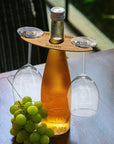 Personalised 2 Stem Glasses & Wine Holder Set, Laser Cut Wooden Bottle Caddy/ Custom Engraved Butler, Barware Anniversary, Housewarming Gift