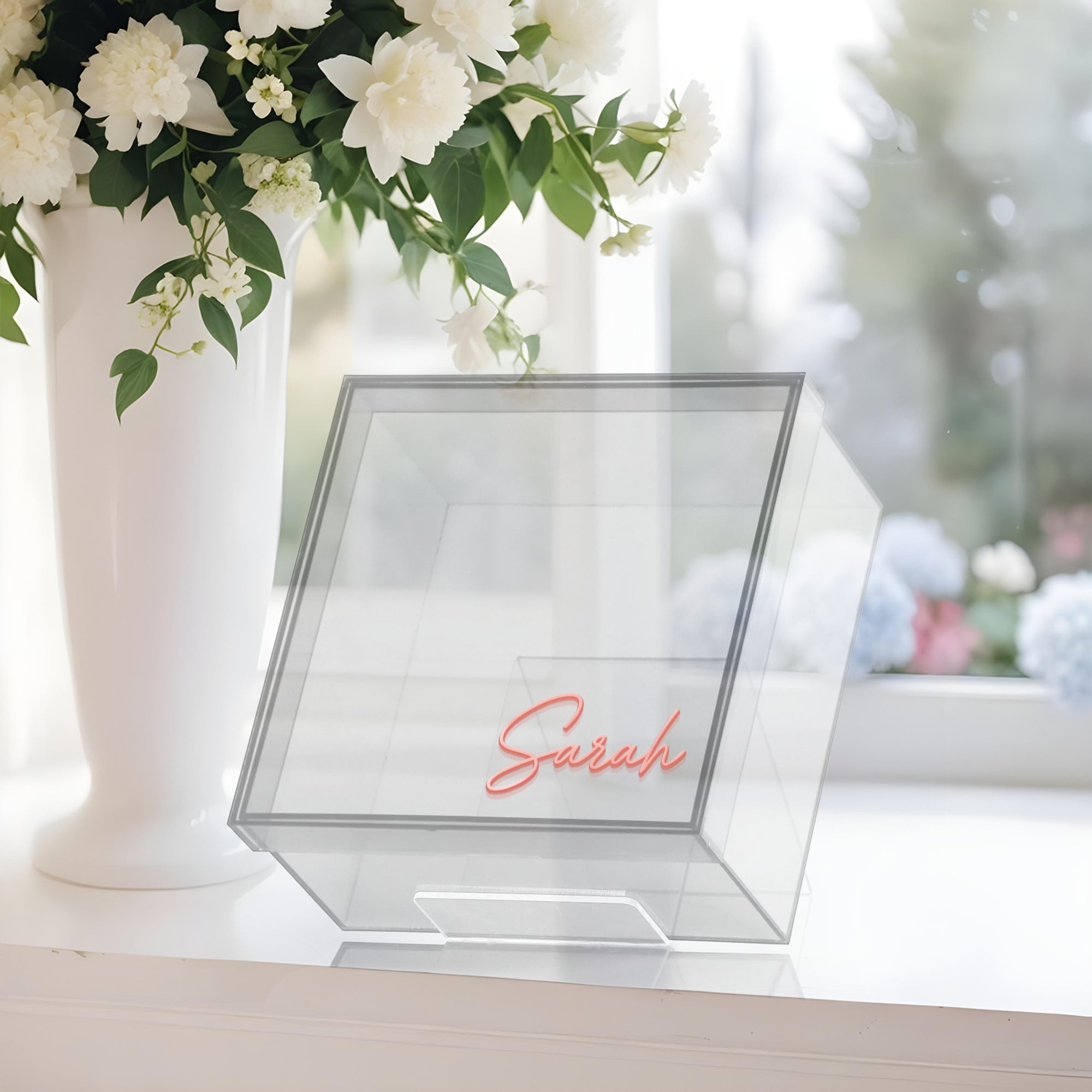 Personalised 3D Raised Acrylic Name Clear Christening Box, Custom Made Transparent Blue Baptism Memory Box First Birthday Baby Keepsake Gift