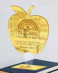 Personalised 3D Apple Award Plaque/ Custom Engraved Acrylic School Graduate Teacher Trophy, Sport Coach, Mentor Keepsake Xmas Corporate Gift