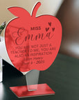 Personalised 3D Apple Award Plaque/ Custom Engraved Acrylic School Graduate Teacher Trophy, Sport Coach, Mentor Keepsake Xmas Corporate Gift