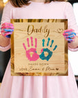 Personalised 3D “Hands Down” Dad Handprint on Engraved Wooden Block Sign, Father's Day Gift, Daddy Birthday Plaque, Grandad Memory Keepsake