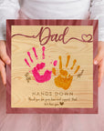 Personalised 3D “Hands Down” Dad Handprint on Engraved Wooden Block Sign, Father's Day Gift, Daddy Birthday Plaque, Grandad Memory Keepsake