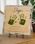 Personalised 3D “Hands Down” Dad Handprint on Engraved Wooden Block Sign, Father's Day Gift, Daddy Birthday Plaque, Grandad Memory Keepsake