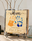 Personalised 3D “Hands Down” Mum Handprint on Engraved Wooden Block Sign, Mother's Day Gift, Mom Birthday Plaque, Grandma Granny Keepsake