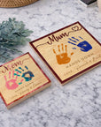 Personalised 3D “Hands Down” Mum Handprint on Engraved Wooden Block Sign, Mother's Day Gift, Mom Birthday Plaque, Grandma Granny Keepsake