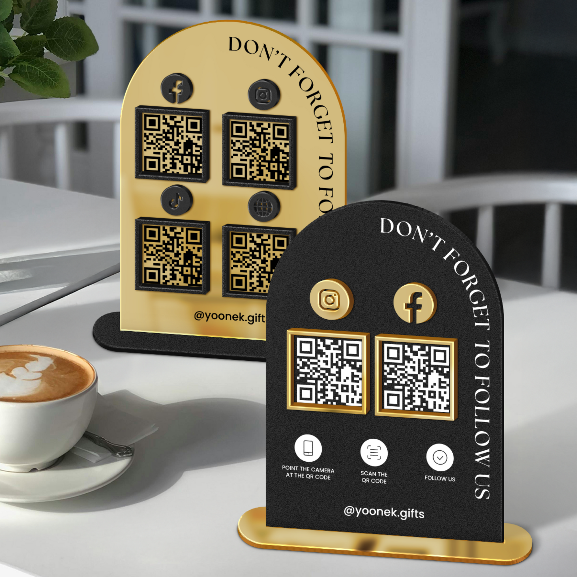 Personalised 3D Raised Acrylic Arch QR Code Follow Us Business Sign, Custom Spa, Beauty, Cafe, Retail Social Media Reception Display Signage