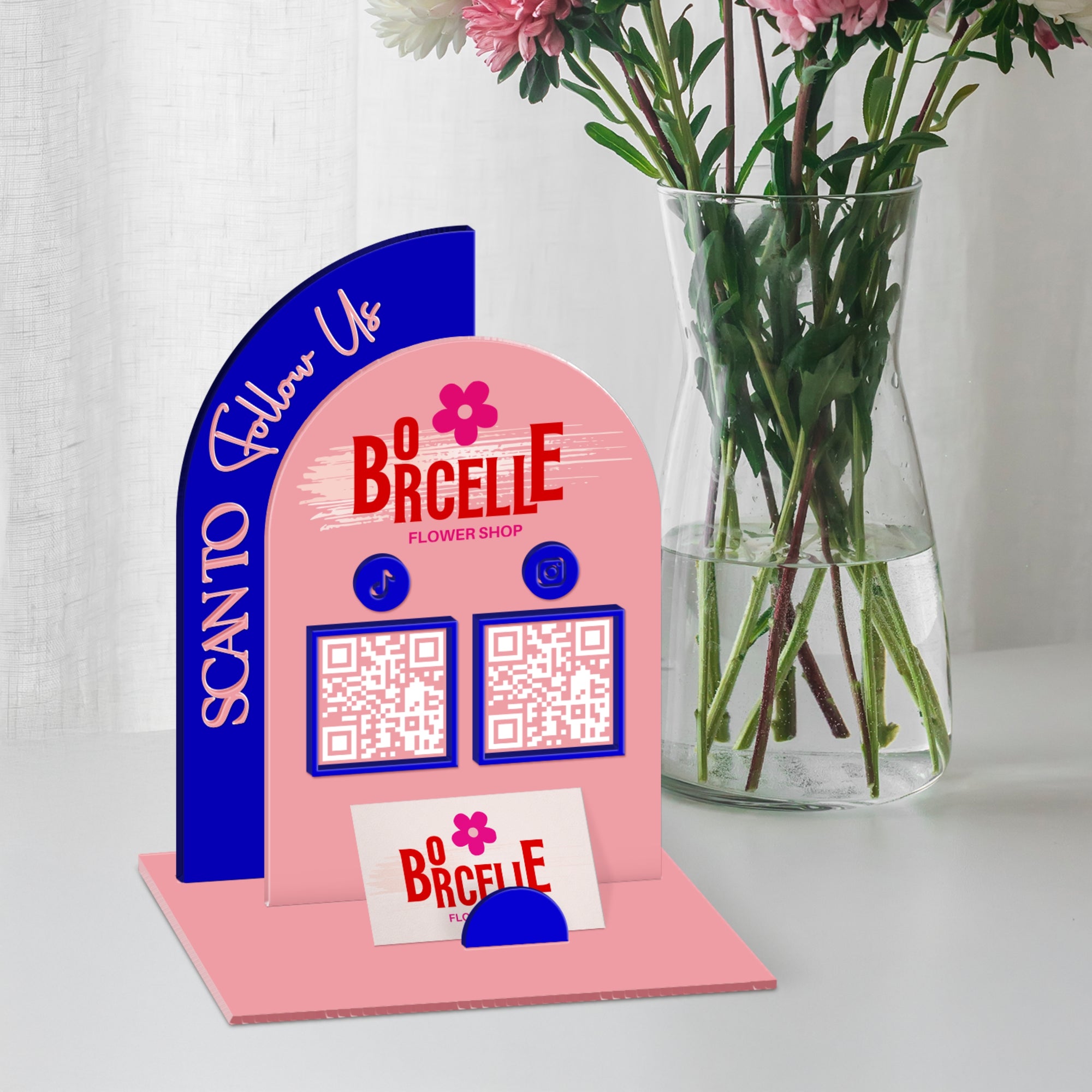 Personalised 3D Raised Acrylic Arch Scan QR Code Social Business Sign & Card Holder, Custom Spa Beauty, Cafe, Reception Logo Display Signage