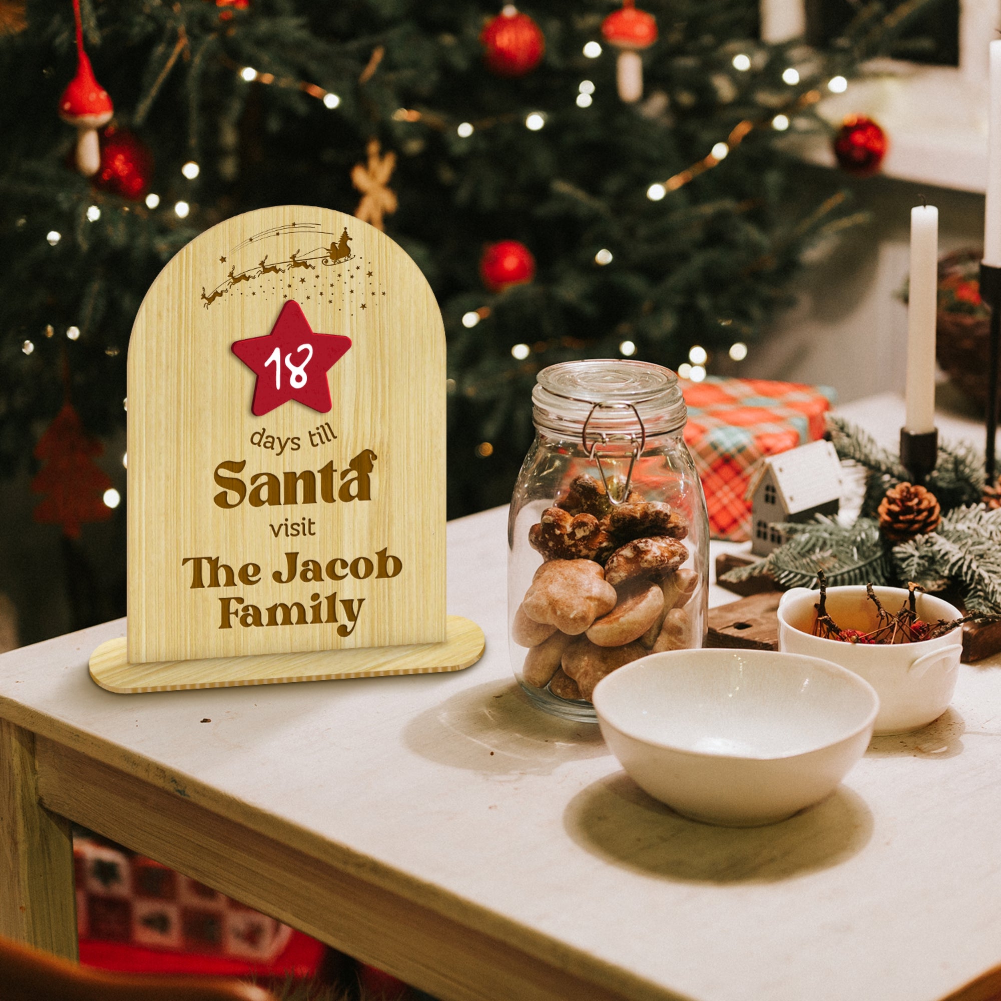 Personalised 3D Raised Acrylic Christmas Countdown Wooden Plaque, Custom Santa Visit Sign, Xmas Decor, Holiday Gift, Party Event Celebration