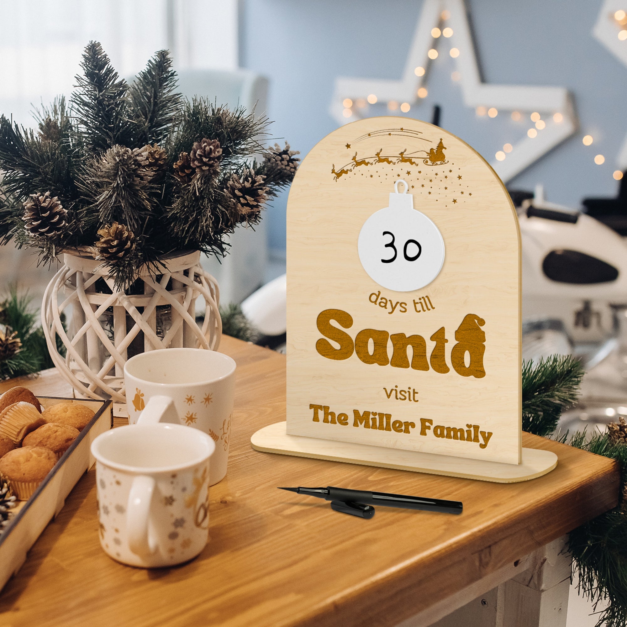 Personalised 3D Raised Acrylic Christmas Countdown Wooden Plaque, Custom Santa Visit Sign, Xmas Decor, Holiday Gift, Party Event Celebration