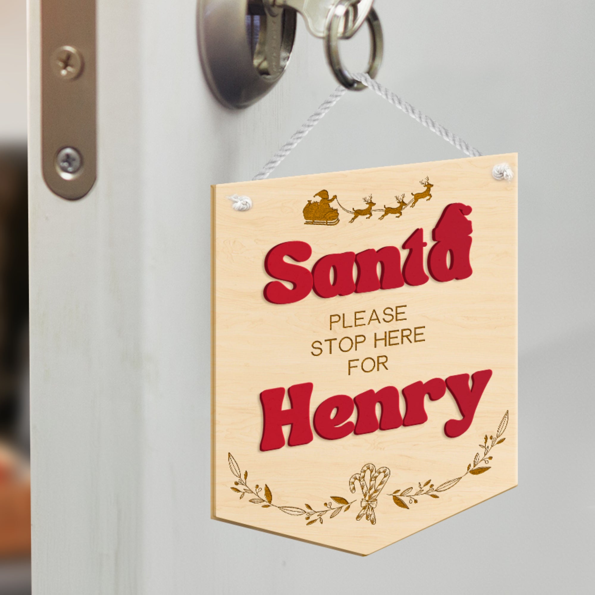 Personalised 3D Raised Acrylic "Santa Please Stop Here" Wooden Hanging Plaque | Custom Christmas Sign, Xmas Decor, Holiday Gift, Party Event