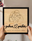 Personalised 3D Raised Couple Names & Sketch Photo on Engraved Wooden Block Sketch Couple Valentines, LGBT Same Sex Wedding Anniversary Gift