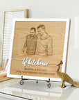 Personalised 3D Raised Couple Names & Sketch Photo on Engraved Wooden Block Sketch Couple Valentines, LGBT Same Sex Wedding Anniversary Gift