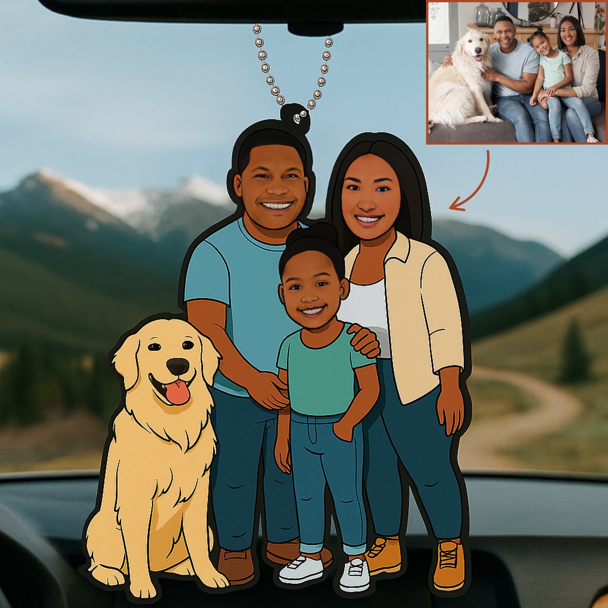 Personalised 3D Wooden Cartoon Family Figurine Keyring, Custom Print Photo Portrait Caricature Car Charm Birthday Mom Dad Keepsake Xmas Gift