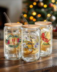 Personalised 470ml Christmas Photo Can Glass Set with Lid Straw, Customised Beverage Tumbler Coffee Cup Logo Corporate Gift Xmas Party Decor