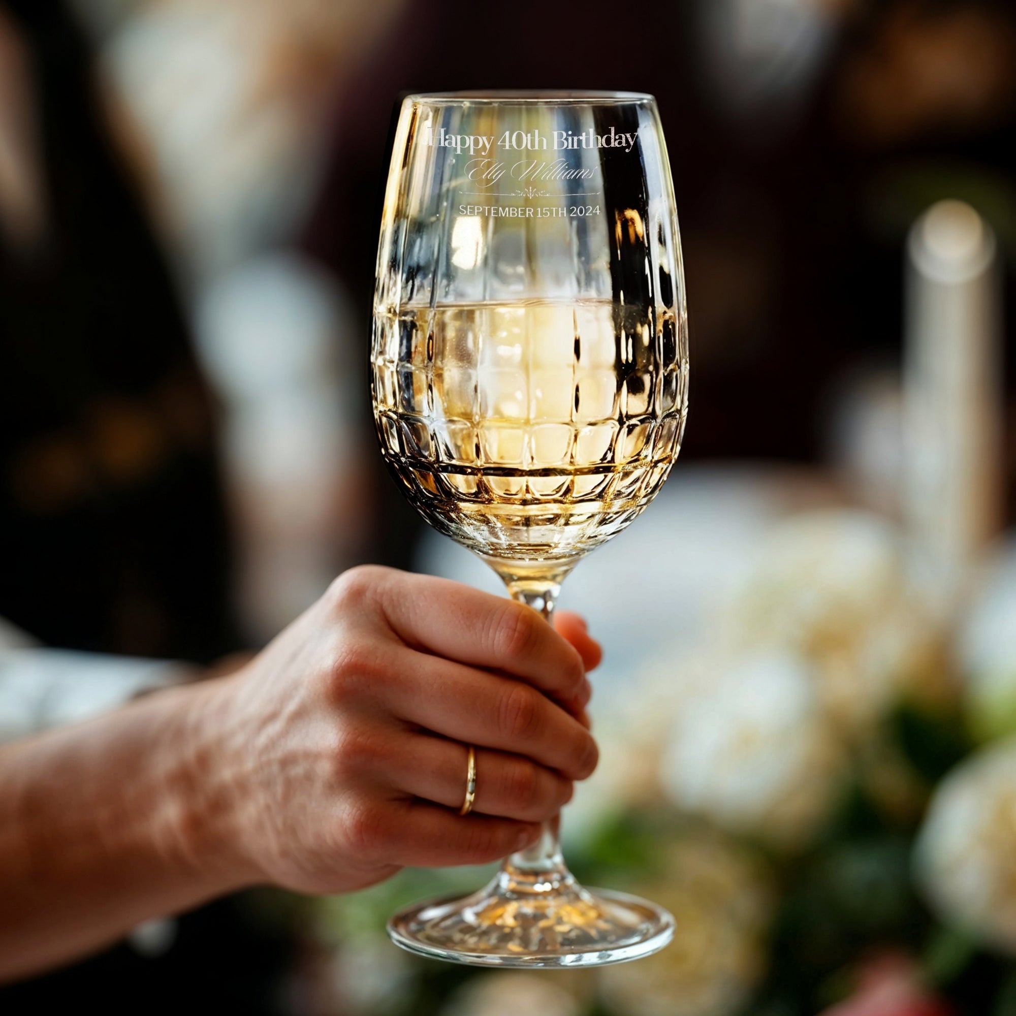 Personalised 470ml Diamond Wine Glass, Custom Engraved Monogram Logo Beverage Glassware, Barware Housewarming Corporate Gift, Wedding Favour