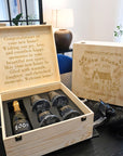 Personalised 4 Crystal Wine Glasses, Marble Coasters in Custom Etched Wooden Box, Bridesmaid Wedding, Birthday Housewarming Anniversary Gift