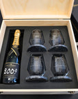 Personalised 4 Crystal Wine Glasses, Marble Coasters in Custom Etched Wooden Box, Bridesmaid Wedding, Birthday Housewarming Anniversary Gift