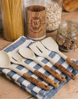 Personalised 5 Cooking Utensils & Acacia/Marble Holder Set, Custom Engraved Kitchen Tools Organiser, Mom Grandma Birthday, Housewarming Gift