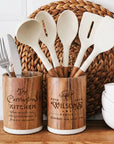 Personalised 5 Cooking Utensils & Acacia/Marble Holder Set, Custom Engraved Kitchen Tools Organiser, Mom Grandma Birthday, Housewarming Gift