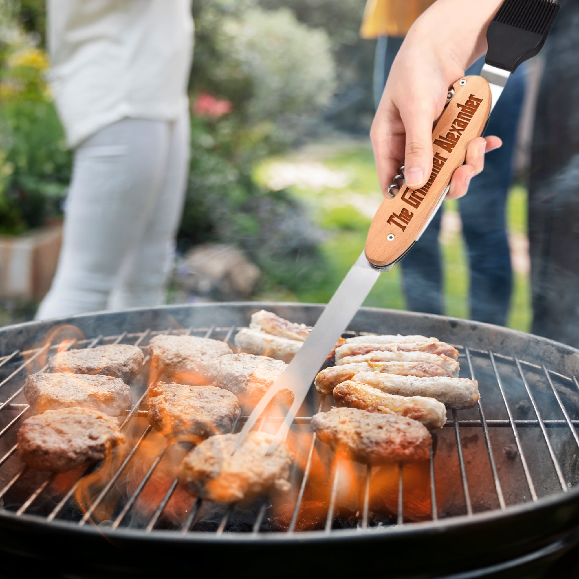 Personalised 5 in 1 Foldable BBQ Tool, Custom Engraved Logo Barbecue Spatula & Multi Grill Tools, Dad, Housewarming Groomsman Corporate Gift