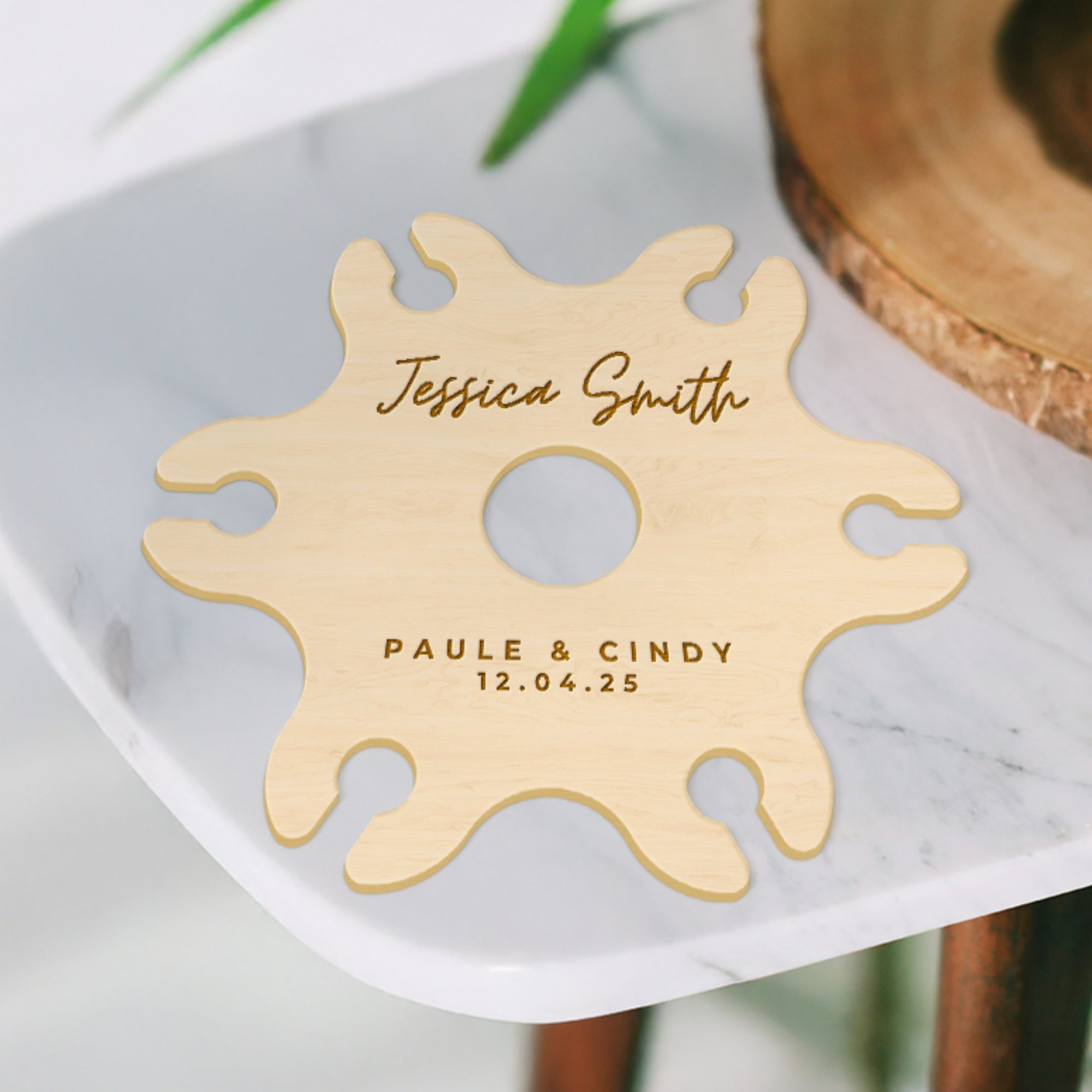 Personalised 6 Stem Glasses & Wine Holder Set, Laser Cut Wooden Bottle Caddy/ Custom Engraved Butler, Barware Anniversary, Housewarming Gift