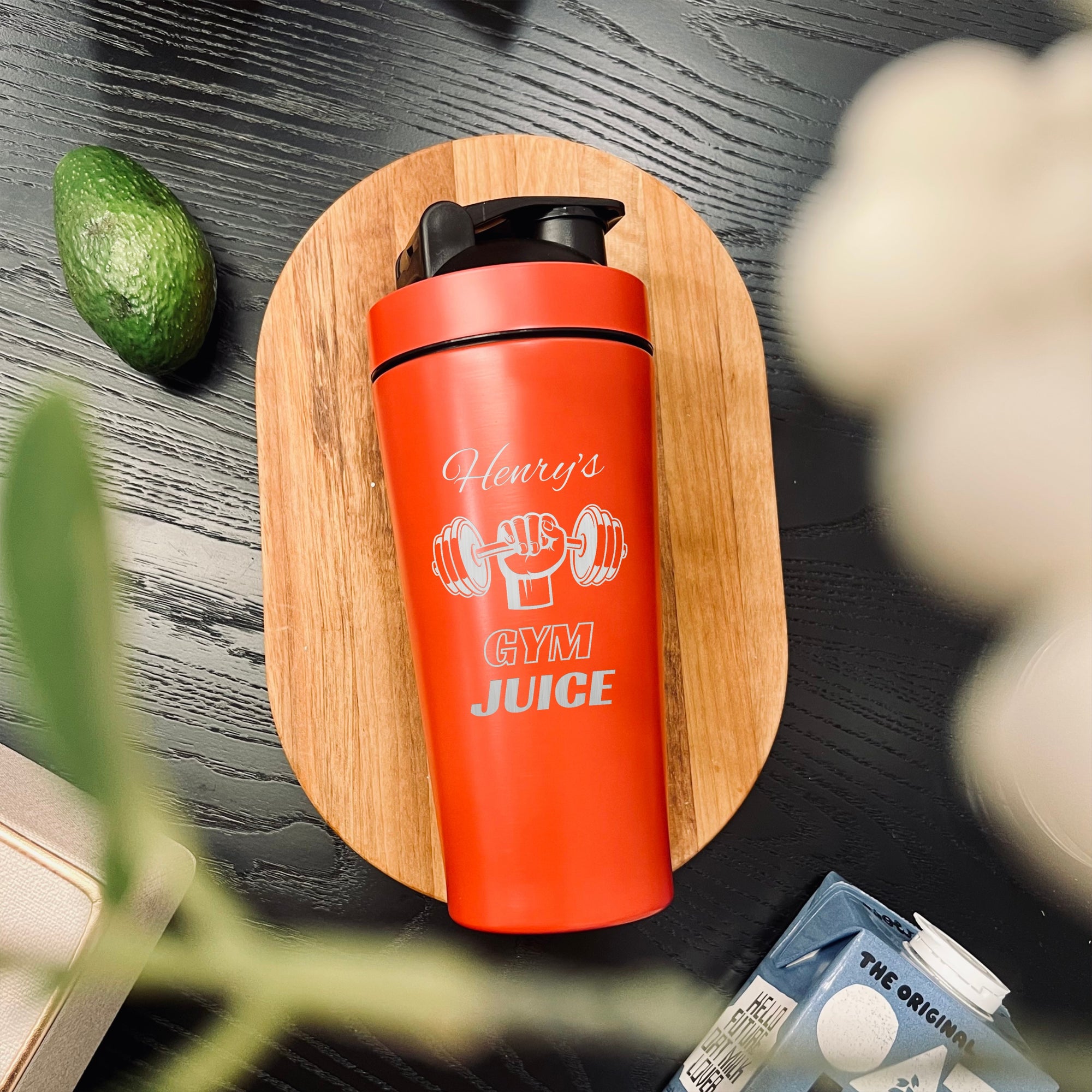 Personalised 25oz Insulated Protein Stainless Steel Shaker, Custom Engraved 750ml Gym Lover Matte Red Blender Water Bottle Work Out Dad Gift