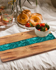 Personalised Acacia Wood Green River Resin Cheese Tray, Custom Logo Engraved Serving Board, Charcuterie Platter, Corporate Housewarming Gift