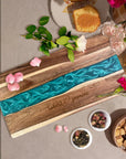 Personalised Acacia Wood Green River Resin Cheese Tray, Custom Logo Engraved Serving Board, Charcuterie Platter, Corporate Housewarming Gift