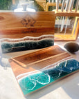 Personalised Acacia Wood Ocean Resin Wave Cheese Tray, Custom Logo Engraved Serving Board, Charcuterie Platter, Corporate Housewarming Gift