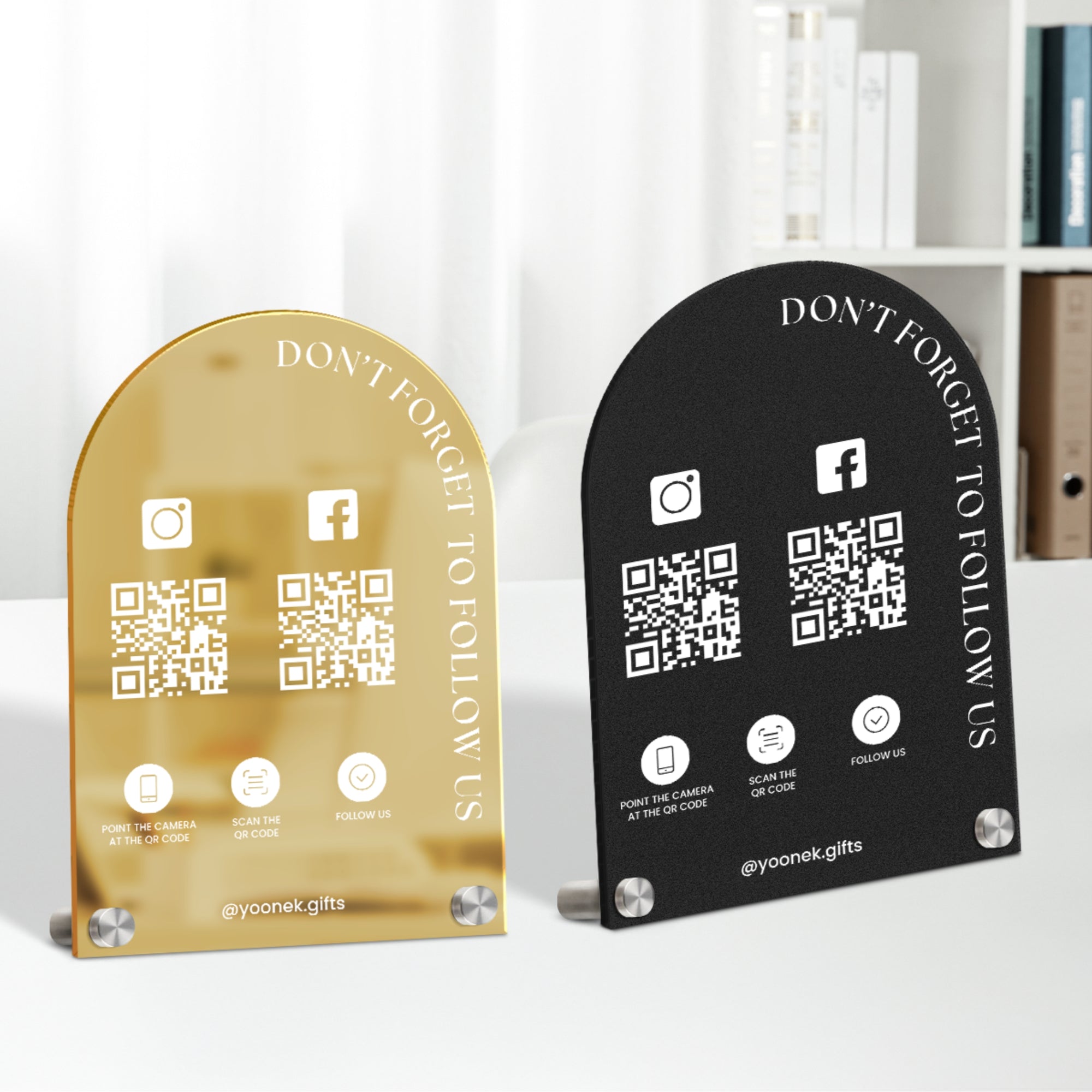 Personalised Acrylic Arch QR Code Follow Us Business Sign, Custom Print Spa Beauty Salon, Cafe Retail Social Media Reception Display Signage
