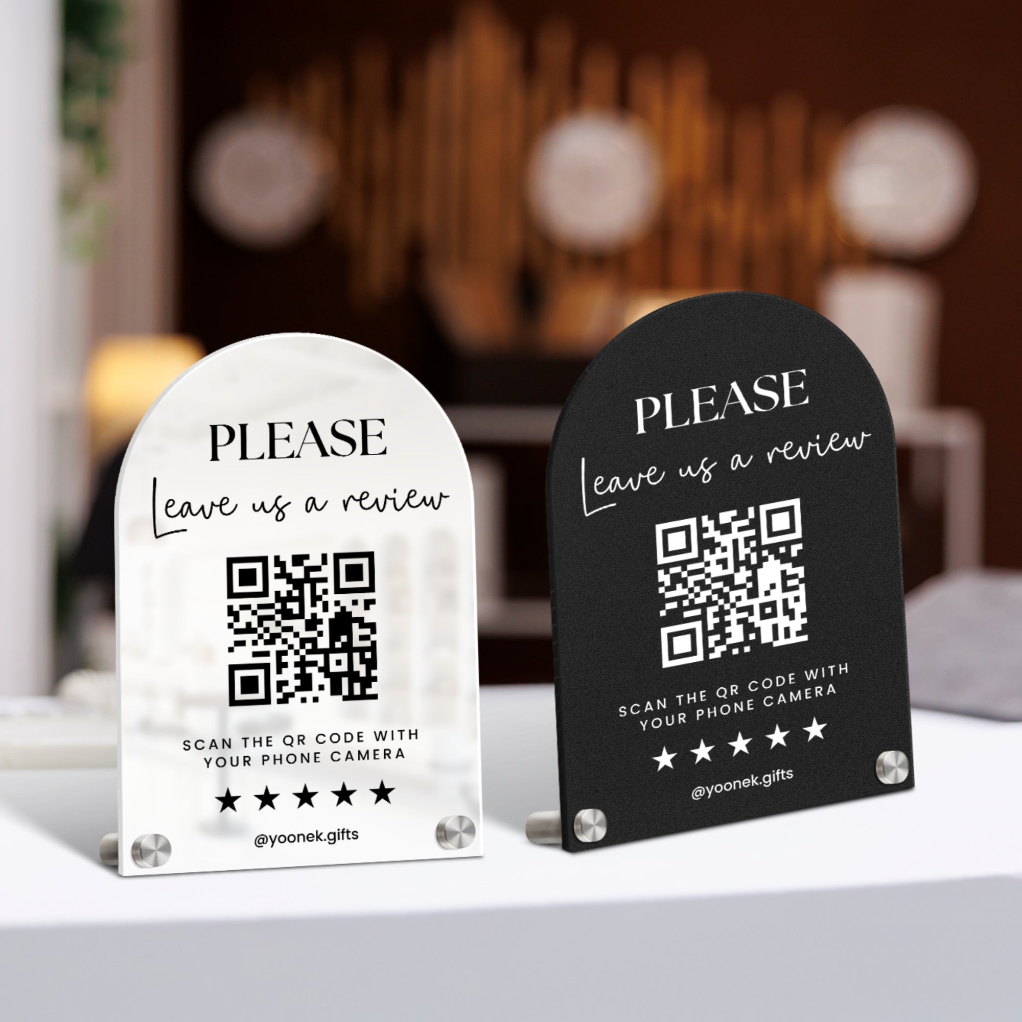 Personalised Acrylic Arch QR Code Review Us Business Sign, Custom UV Print Mirror Spa, Beauty Salon, Cafe Retail Reception Display Signage