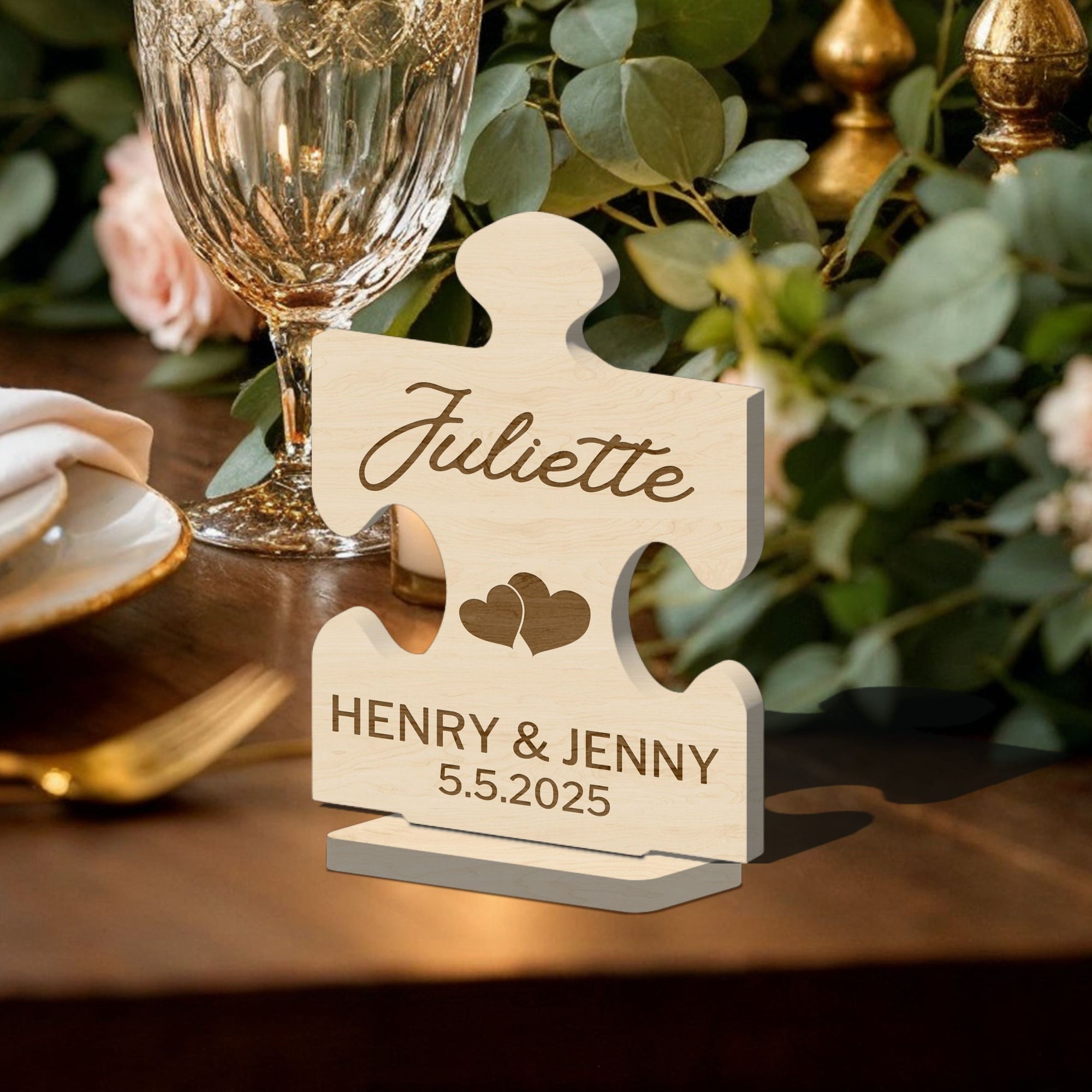 Personalised Mirror Acrylic/ Wooden Puzzle Piece Wedding Name Place Settings, Custom Etched Table Card Party Favour Thank you Gift Tag Decor