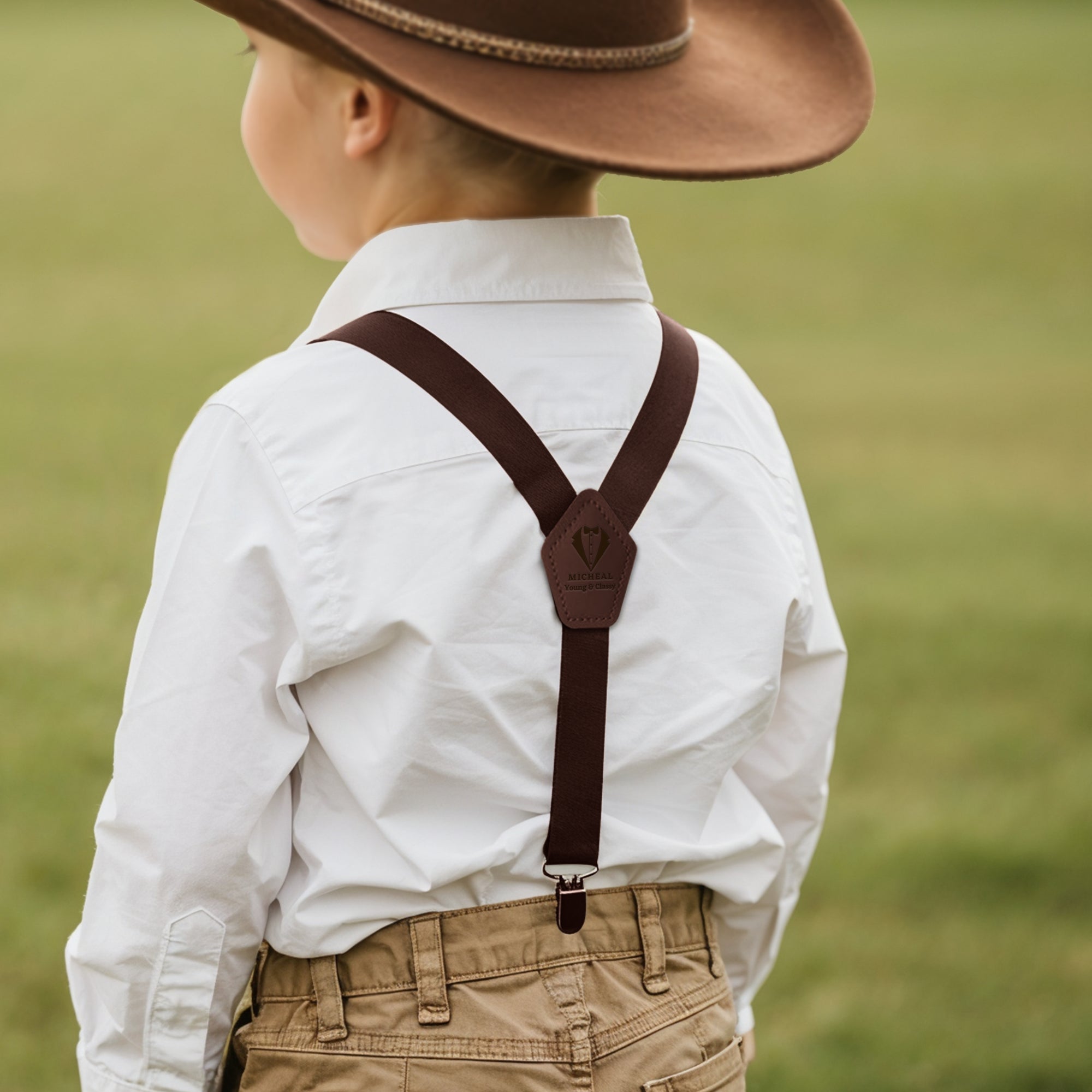 Personalised Adjustable Kid Suspender Clips, Engraved Elastic Shoulder Leather Strap, Page Boy Y- Back 3 Clips Belt Accessories Wedding Gift