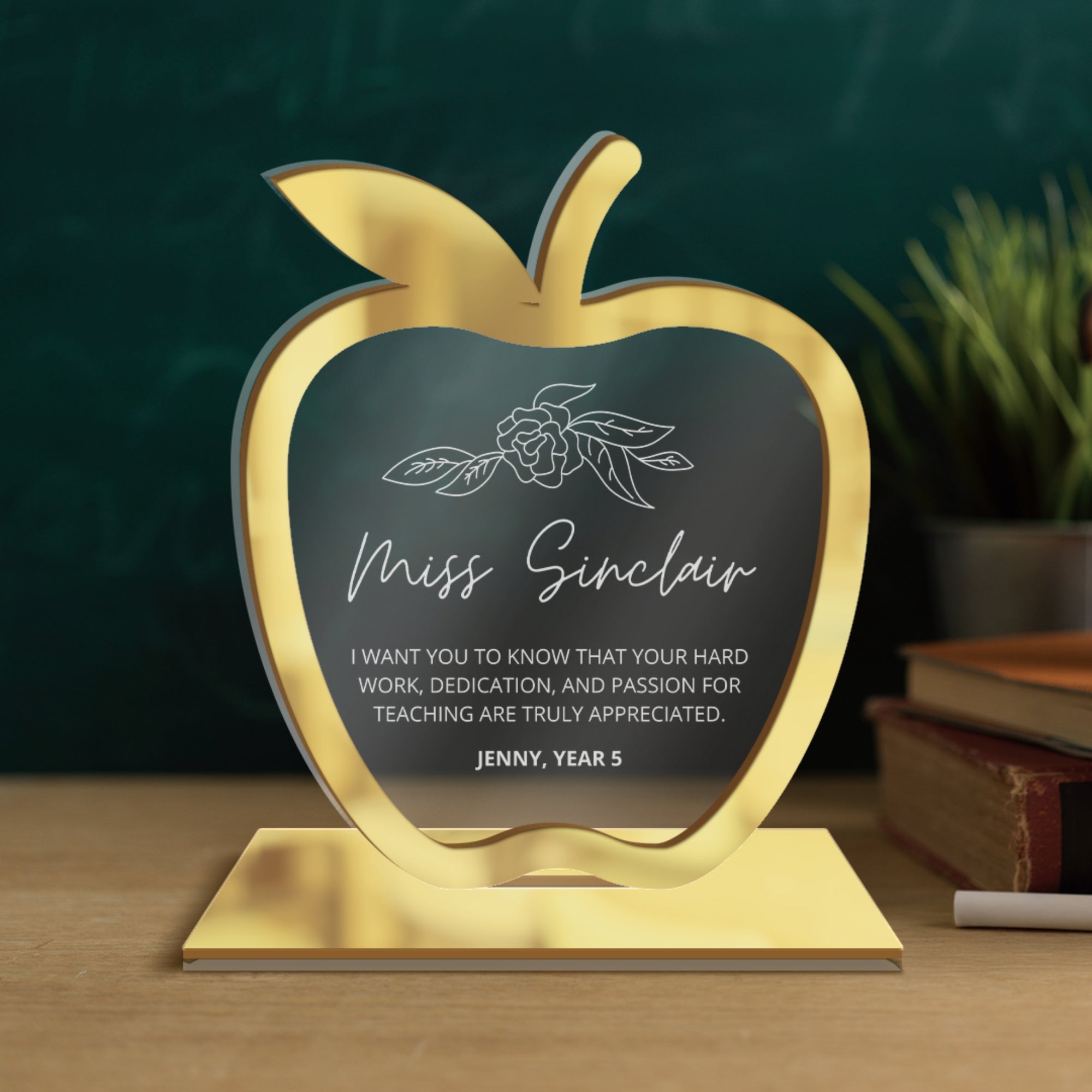 Personalised Apple Award Plaque/ Custom 3D Engraved Acrylic School Graduate Teacher Trophy, Sport Coach, Mentor Keepsake Xmas Corporate Gift