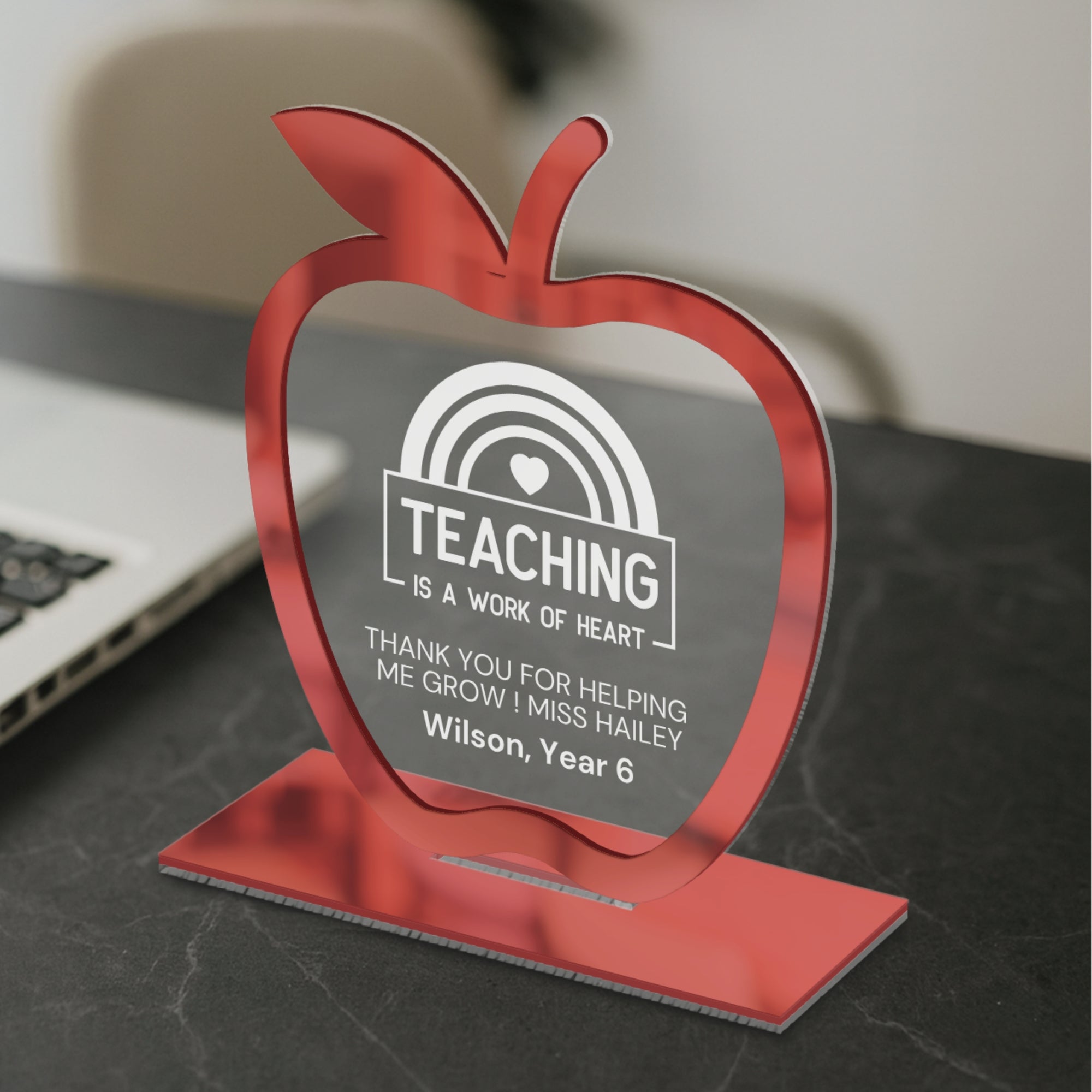 Personalised Apple Award Plaque/ Custom 3D Engraved Acrylic School Graduate Teacher Trophy, Sport Coach, Mentor Keepsake Xmas Corporate Gift