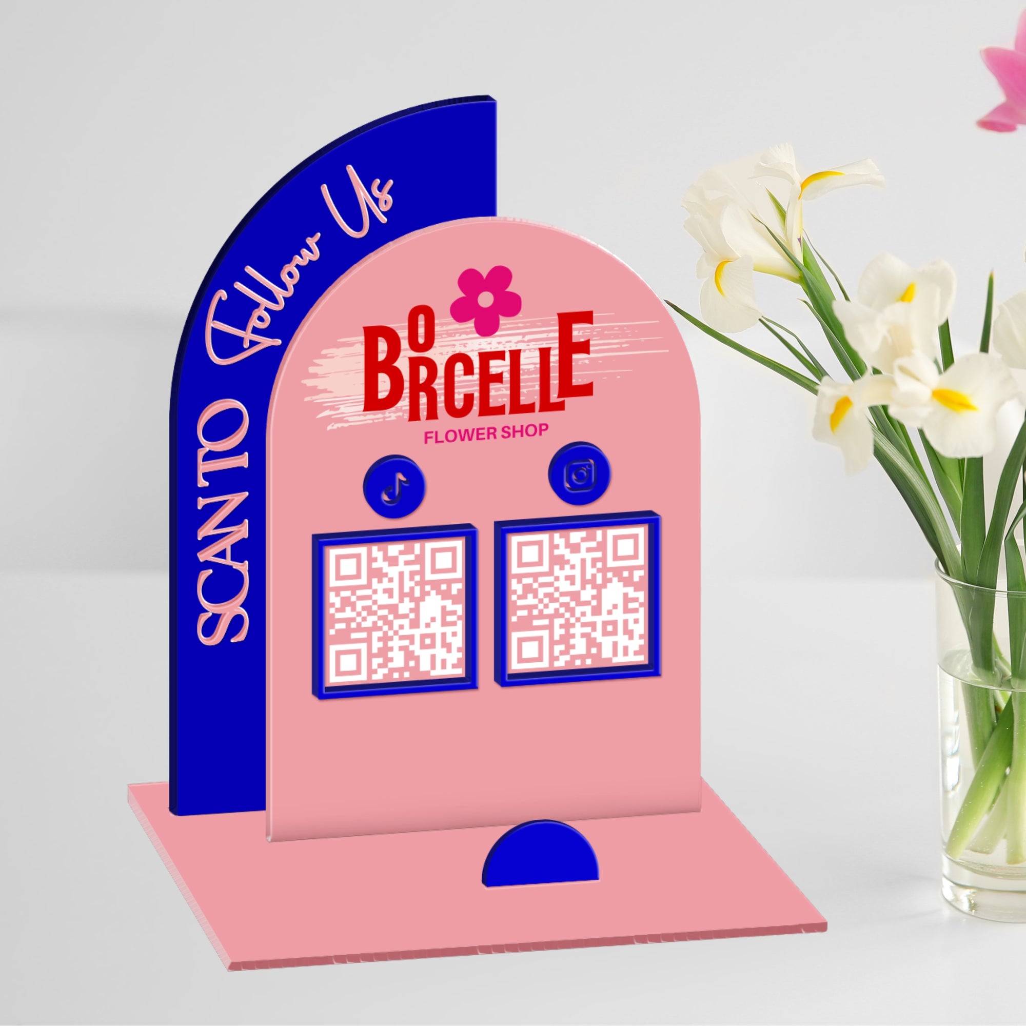 Personalised 3D Raised Acrylic Arch Scan QR Code Social Business Sign & Card Holder, Custom Spa Beauty, Cafe, Reception Logo Display Signage