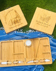 Personalised Bamboo Carry Cheese Board & Knife Set, Engraved Collapsible Travel Serve Tray, Folding Portable Picnic Charcuterie Platter Gift