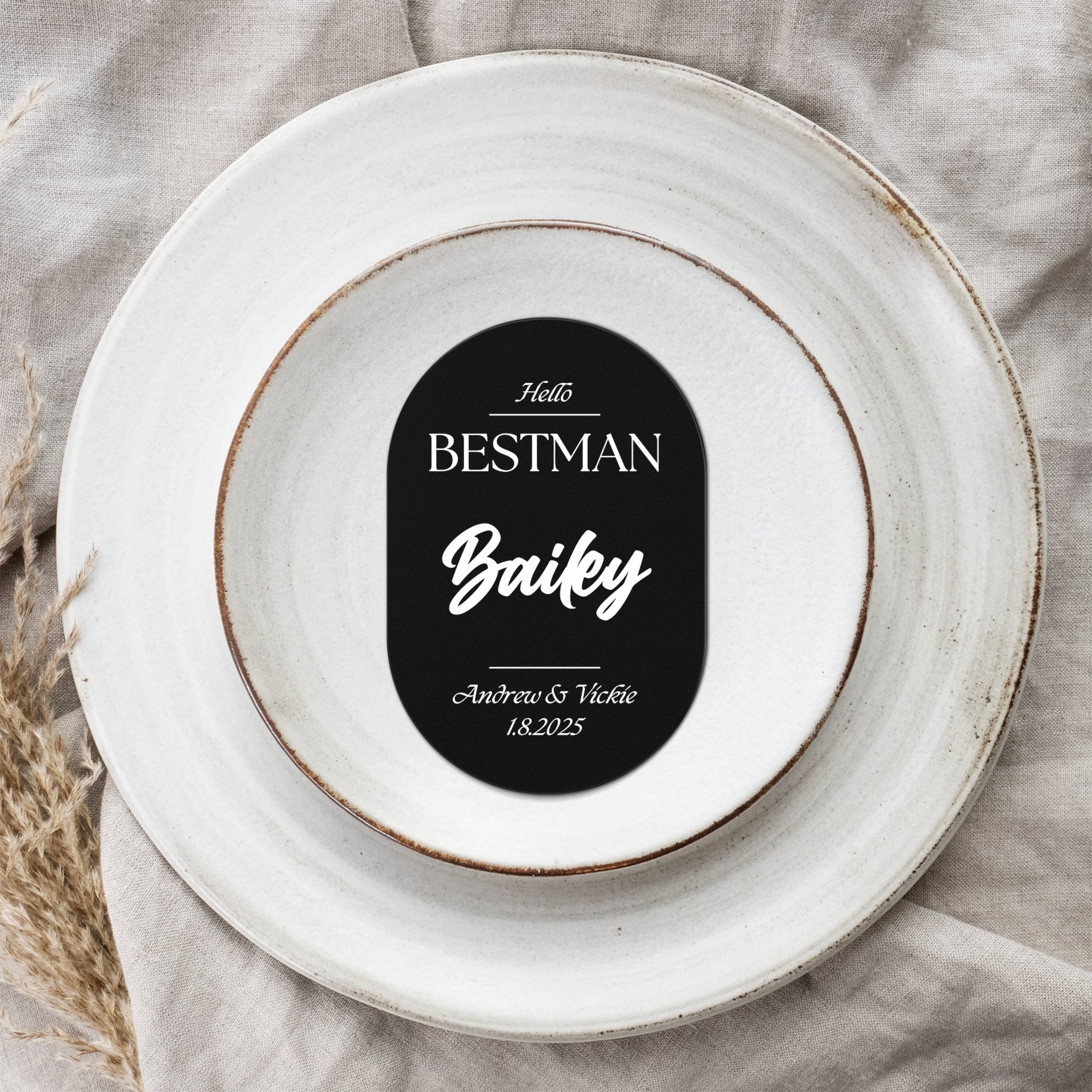 Personalised Mirror Acrylic Reserved Name Place Setting, Custom UV Print Oval Table Place Card Wedding Favors Thank you Gift Tag Party Decor