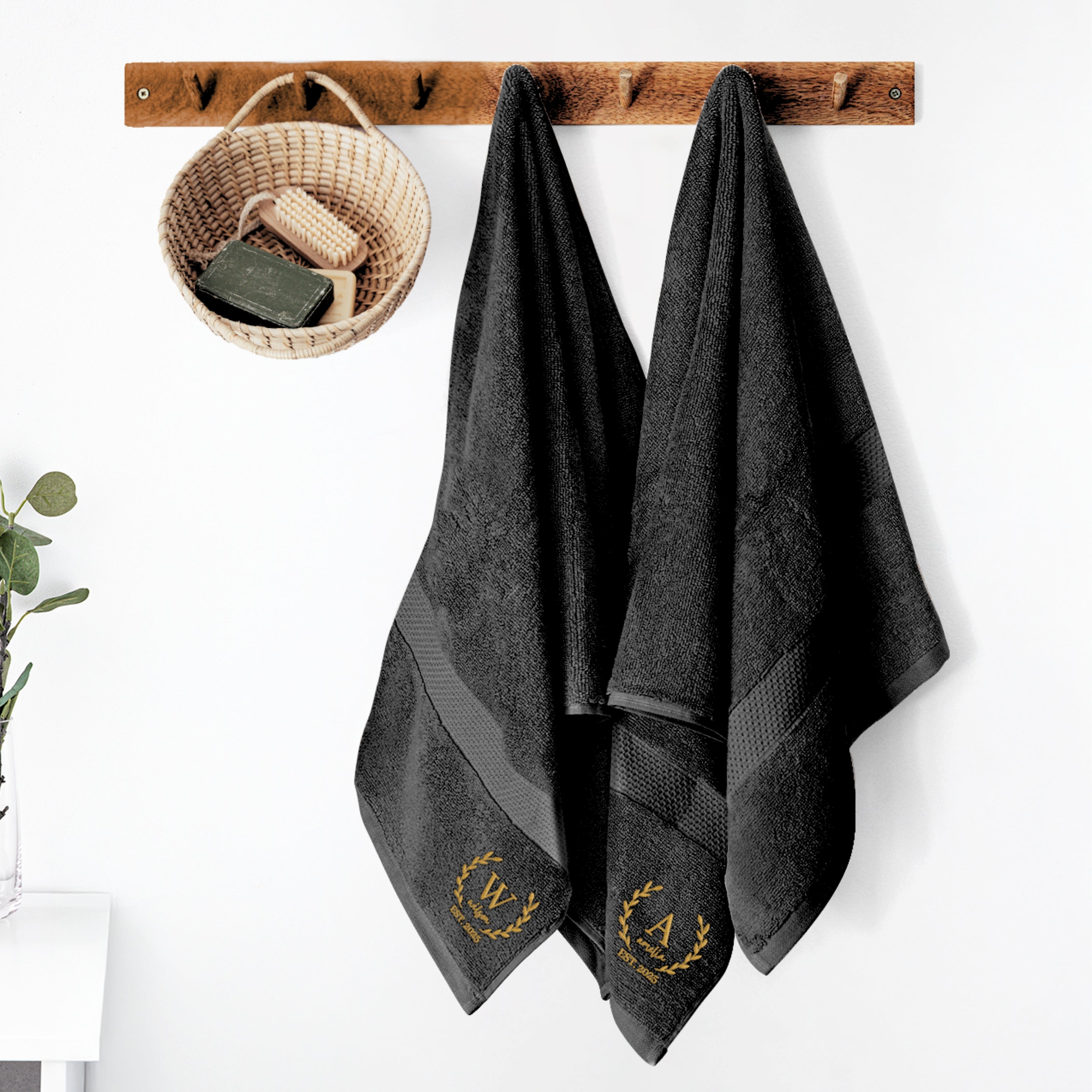 Personalised Embroidered Guest Towel - 100% Egyptian Cotton, 600gsm, Black (50x30cm)-1040318