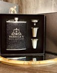 Personalised Glitter Steel 8oz Liquor Hip Flask, Funnel, Shot Glasses Set, Custom Engraved Bridesmaid Wedding Favour, Her Corporate Gift Box