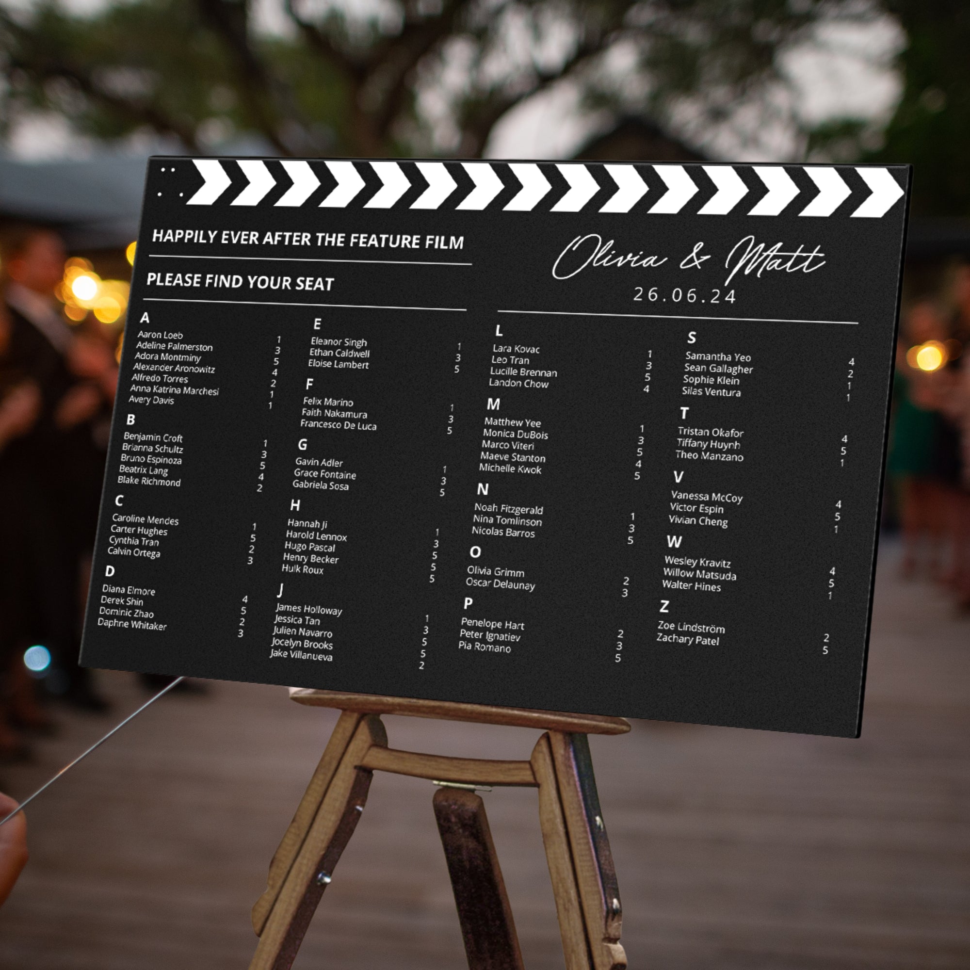 Personalised Wedding Cinefilm Seating Chart Sign, Custom Print Anniversary Guest Plan, Find Table/ Your Seat Signage, Cinema Hollywood Decor