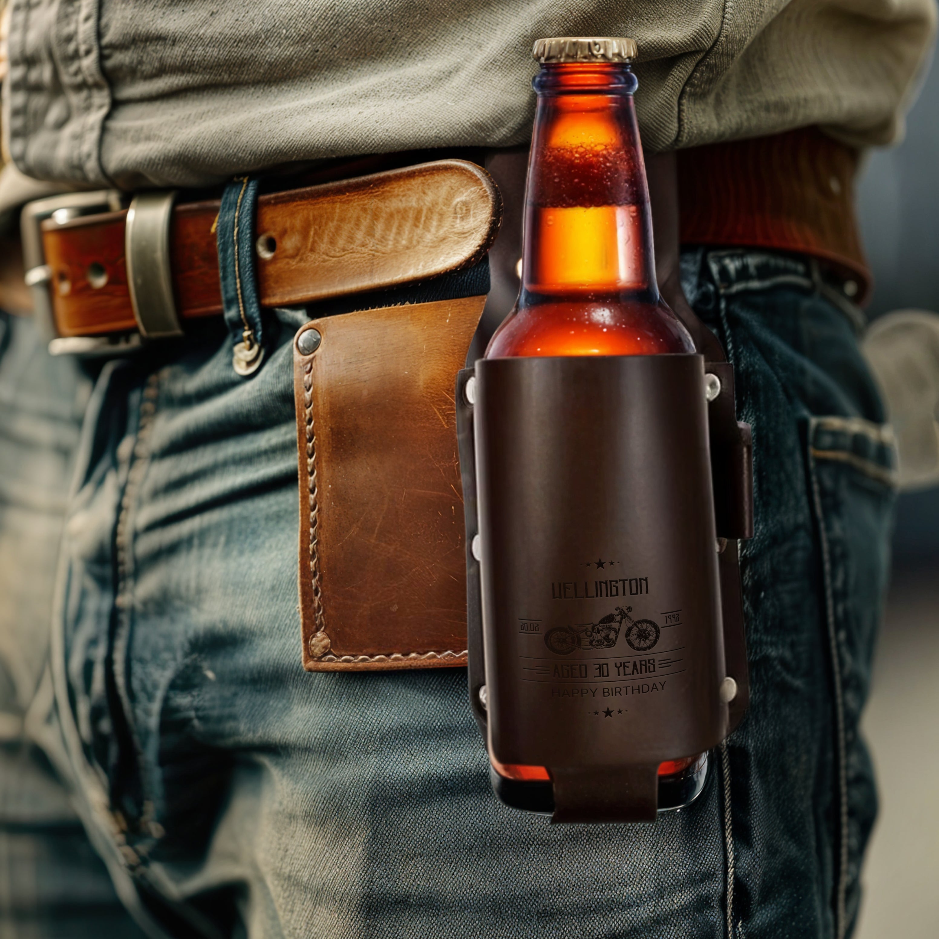Personalised Leatherette Insulated Beer Stubby Holster, Custom