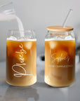Personalised Can Glass & Lid, Straw Set, Custom Engraved Logo Coffee Tumbler, Etched Travel Tea Cup, Wedding Favours, Bridesmaid, Mom Gift