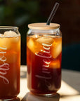 Personalised Can Glass & Lid, Straw Set, Custom Engraved Logo Coffee Tumbler, Etched Travel Tea Cup, Wedding Favours, Bridesmaid, Mom Gift