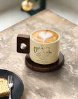 Personalised Ceramic Coffee Tea Mug & Acacia Coaster Set , Custom Engraved Tea Cup, Wedding Favour, Mother Dad Birthday, Xmas Corporate Gift