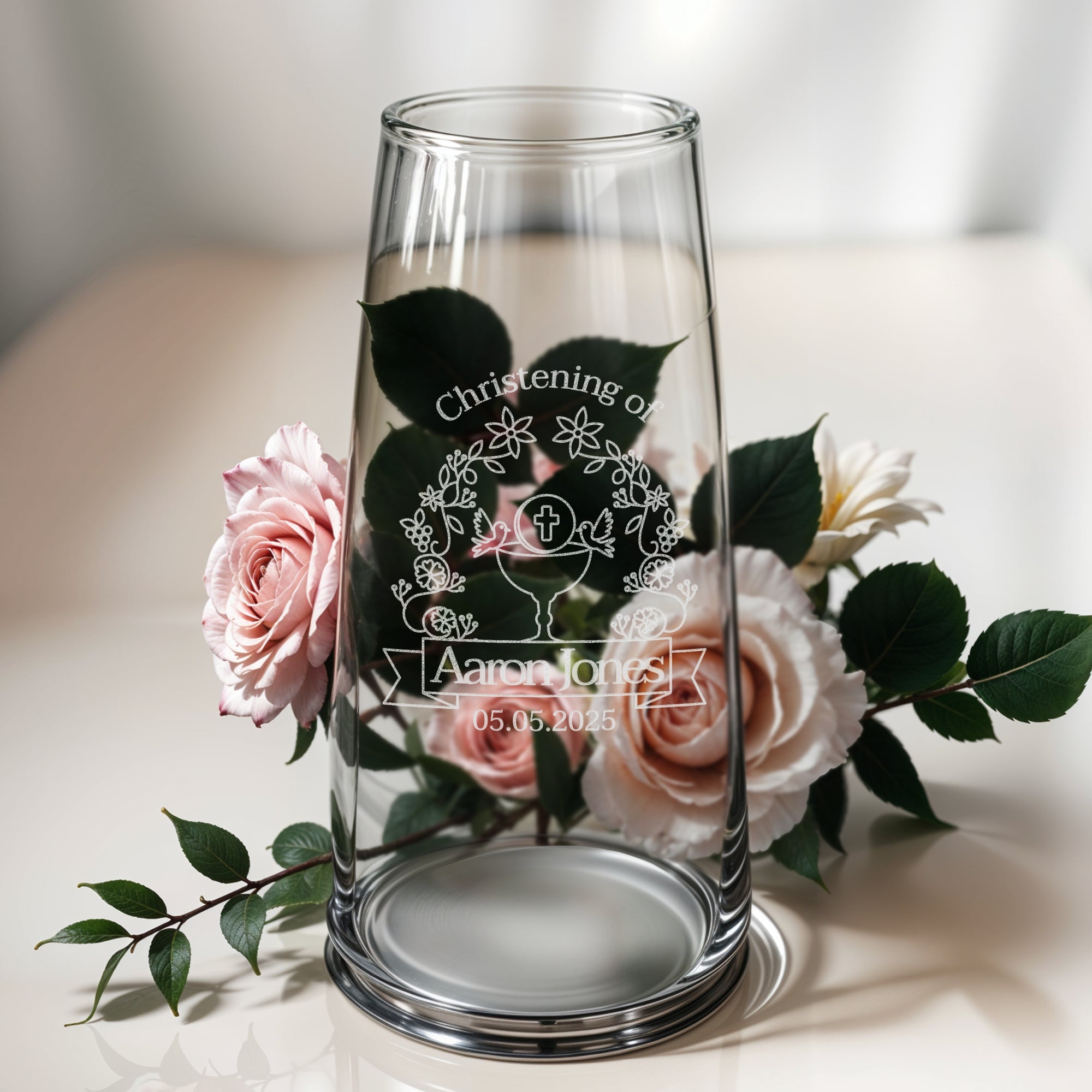 Personalised Small Glass Vase, Custom Engraved Glassware, Home/ Wedding Decor, Bridesmaid Favours, Housewarming, Anniversary, Birthday Gift