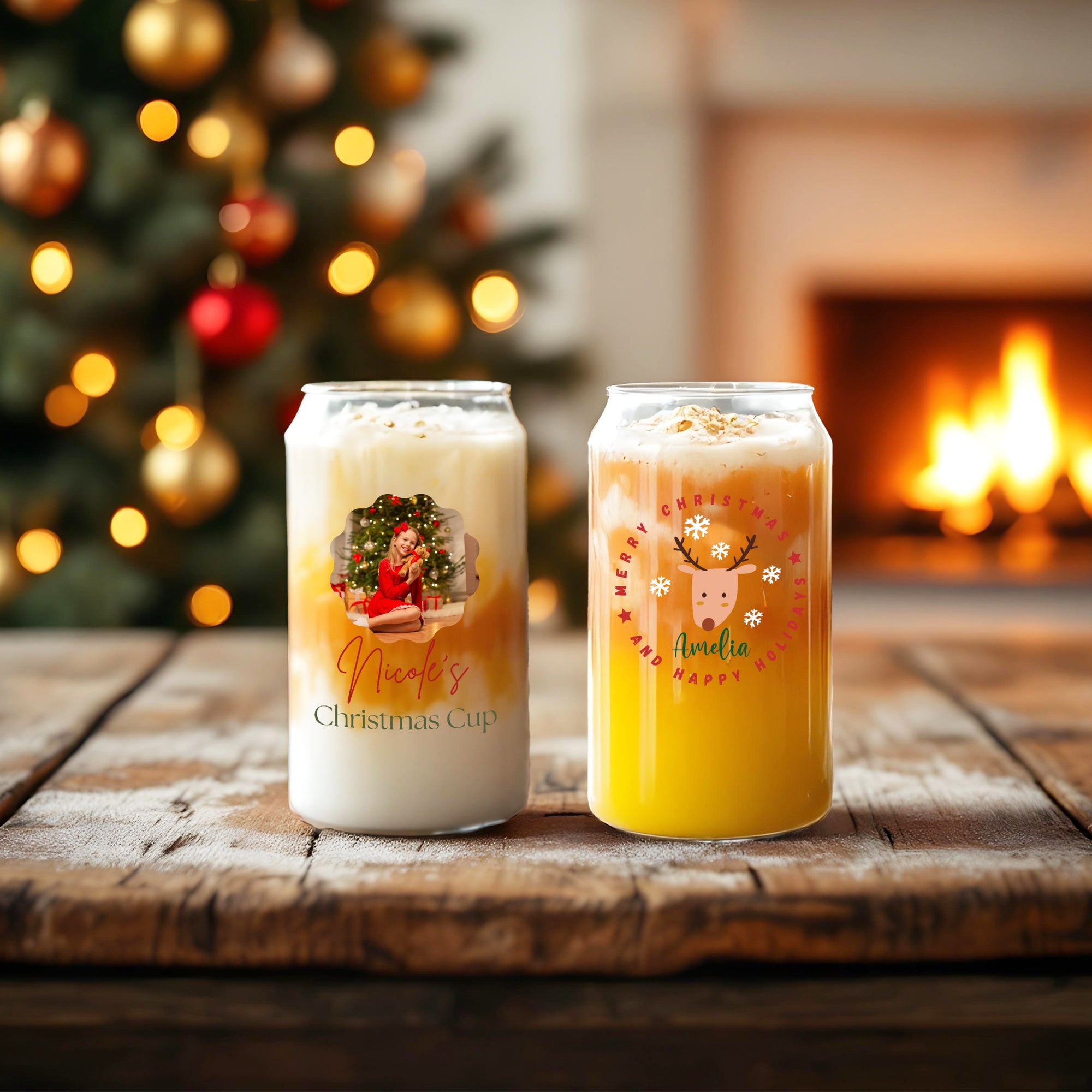 Personalised 470ml Christmas Photo Can Glass, Customised Kid Beverage Tumbler Coffee Cup Logo Corporate Gift Xmas Party Decor Festive Favour