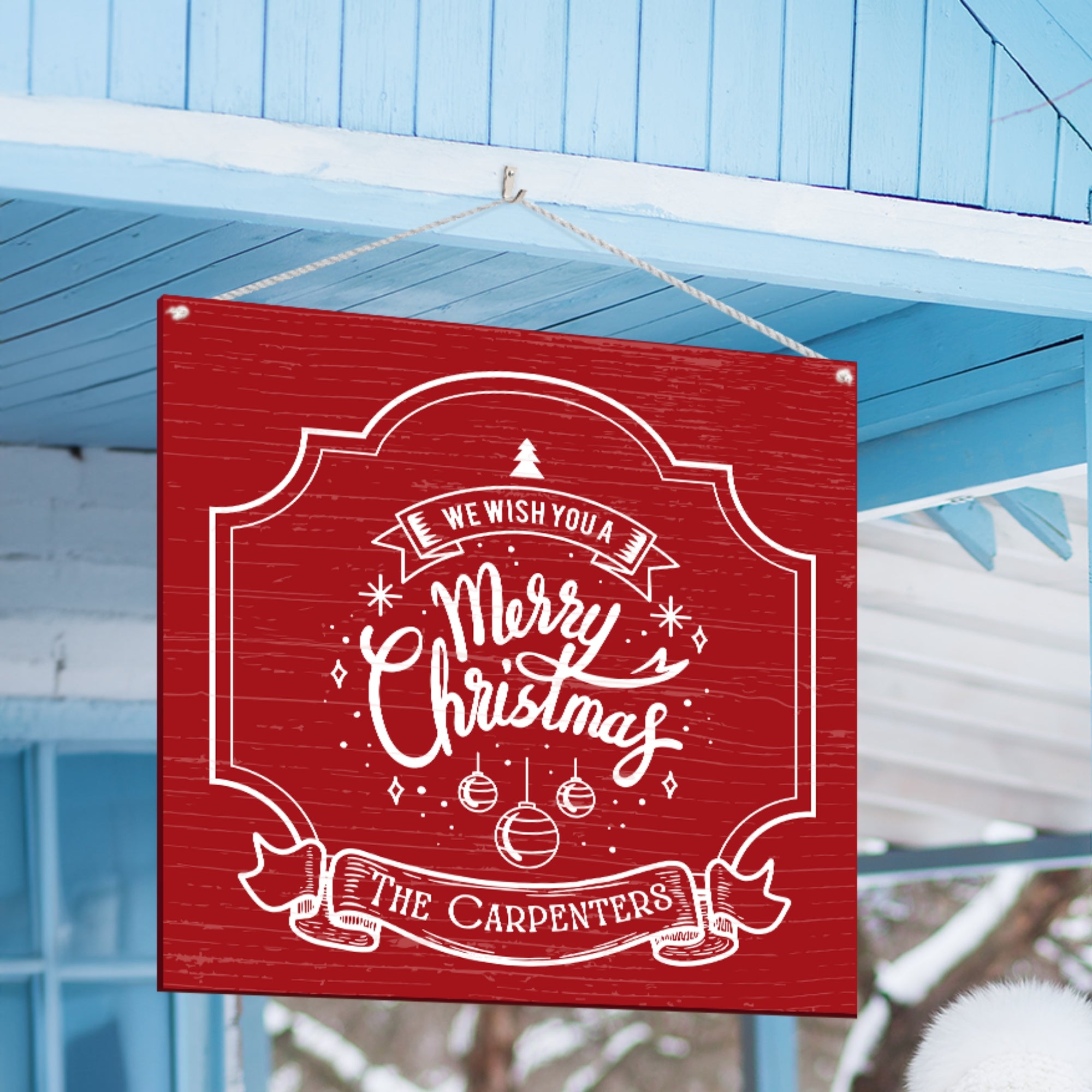 Personalised Christmas Square Sign | Customised UV Printed Wooden Family Name Xmas Wall Decor, New Year Signage, Party Event Hoop Backdrop