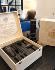Personalised Cocktail Shaker Set of 9, Champagne Coupe Glasses Pair & Custom Engraved Wooden Box, Groomsman Wedding, Birthday Corporate Gift