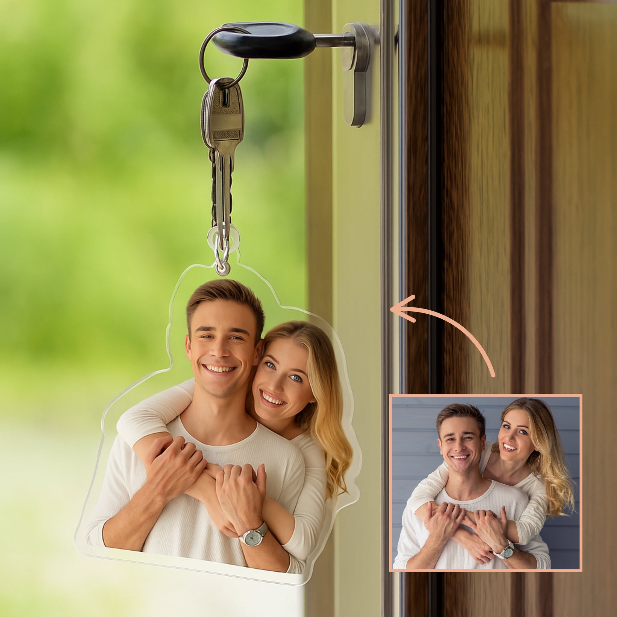 Personalised Couple Photo Clear Acrylic Keychain, Custom Print Couple Keepsake Charm, Mum Dad Key Ring, Birthday Housewarming Christmas Gift